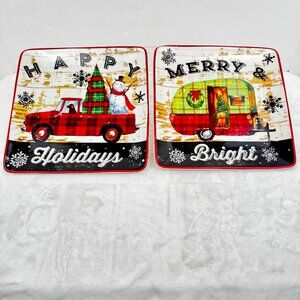 2 Geoffrey Allen 2014 Sleigh Bell 8.5" Square Plates by Certified Internat READ